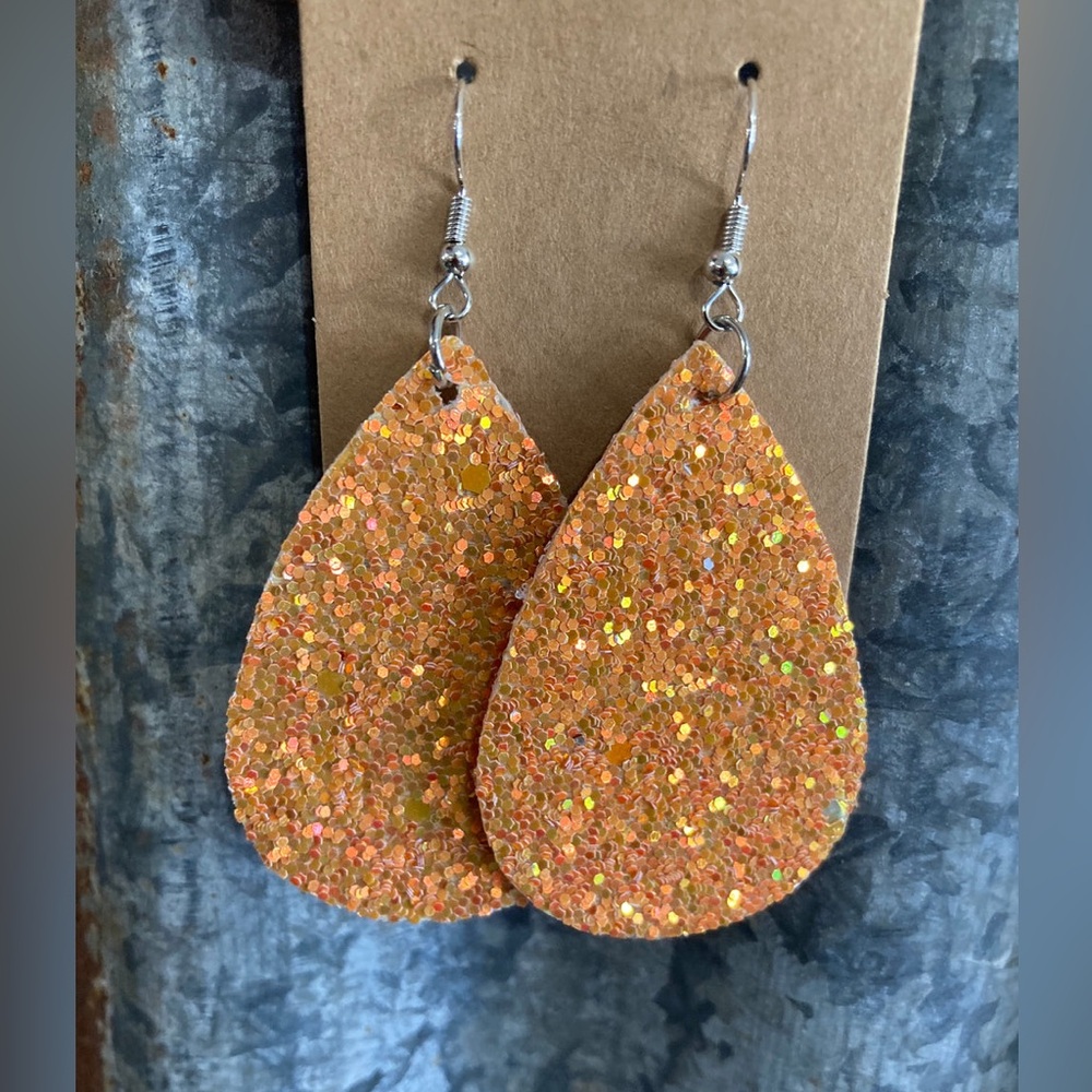 Orange Sparkle Teardrop Earrings